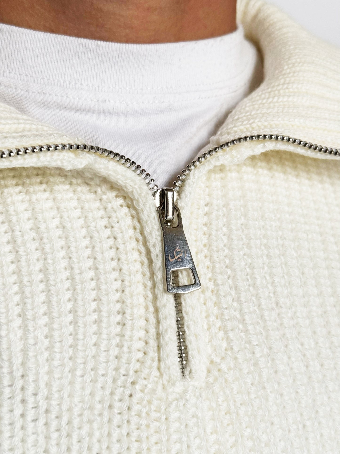 Cream Knitted Quarter Zipper