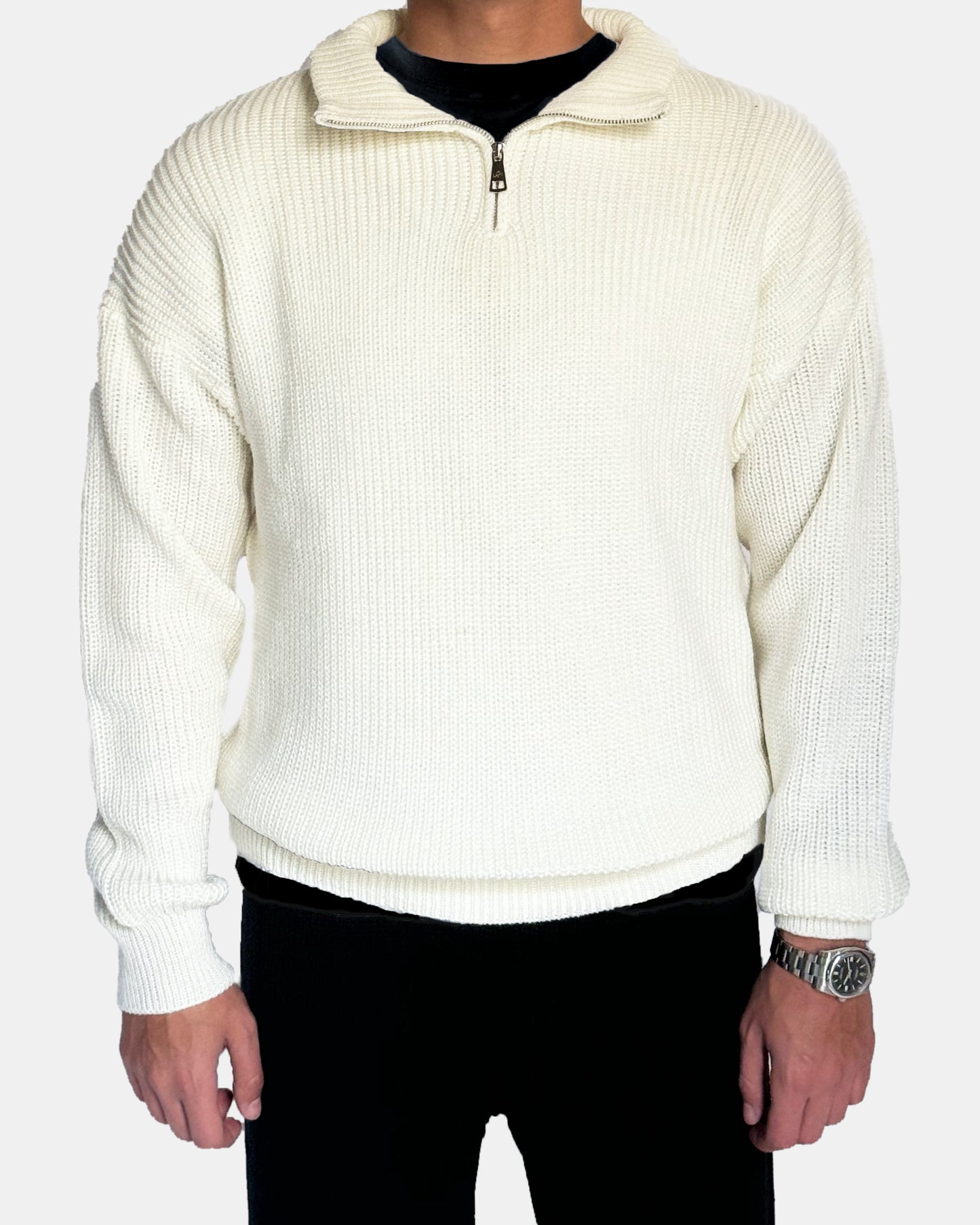 Cream Knitted Quarter Zipper