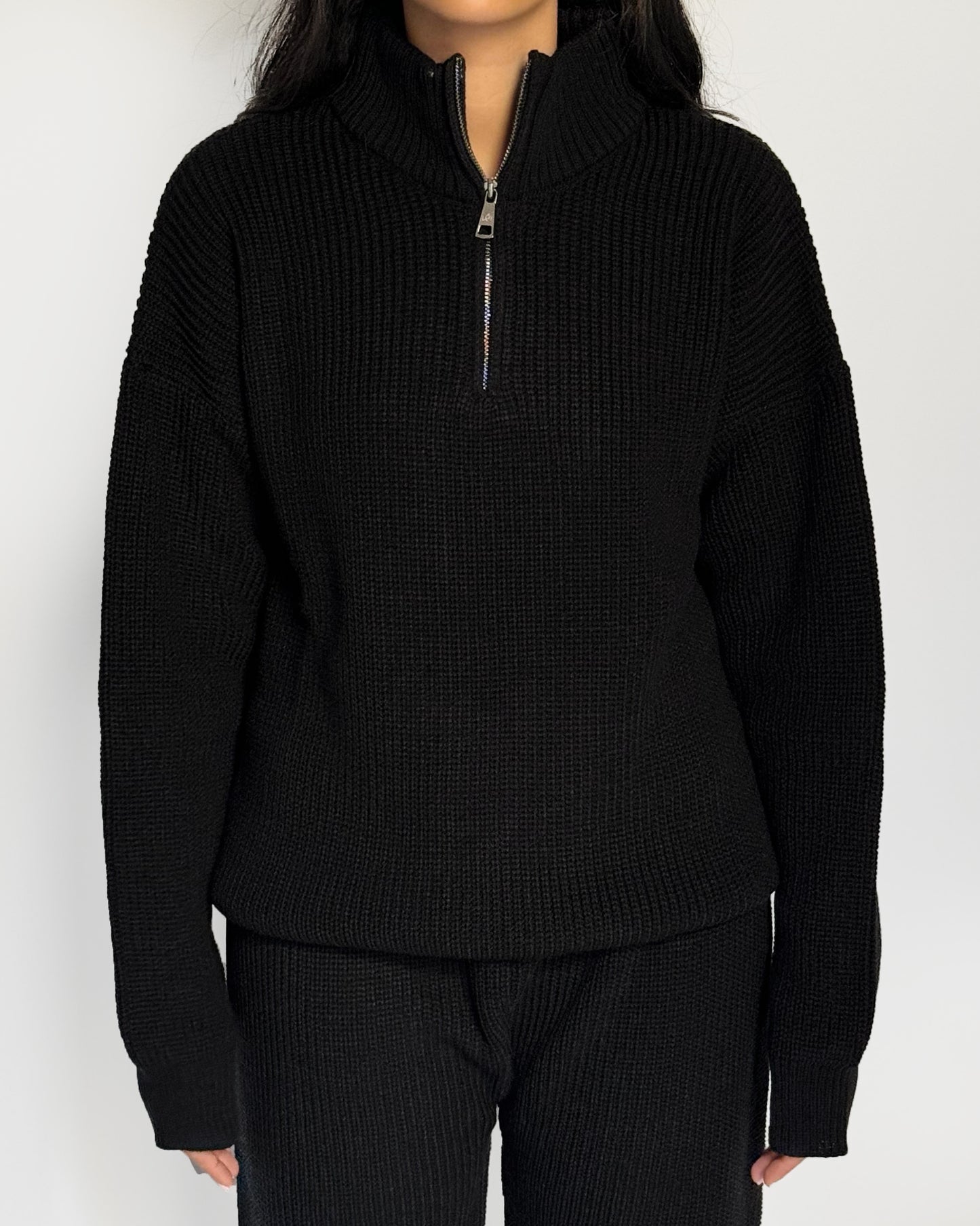 Black Knitted Quarter Zipper